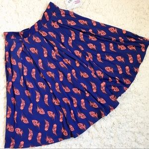 LuLaRoe Madison Skirt Size M Blue & Feathers